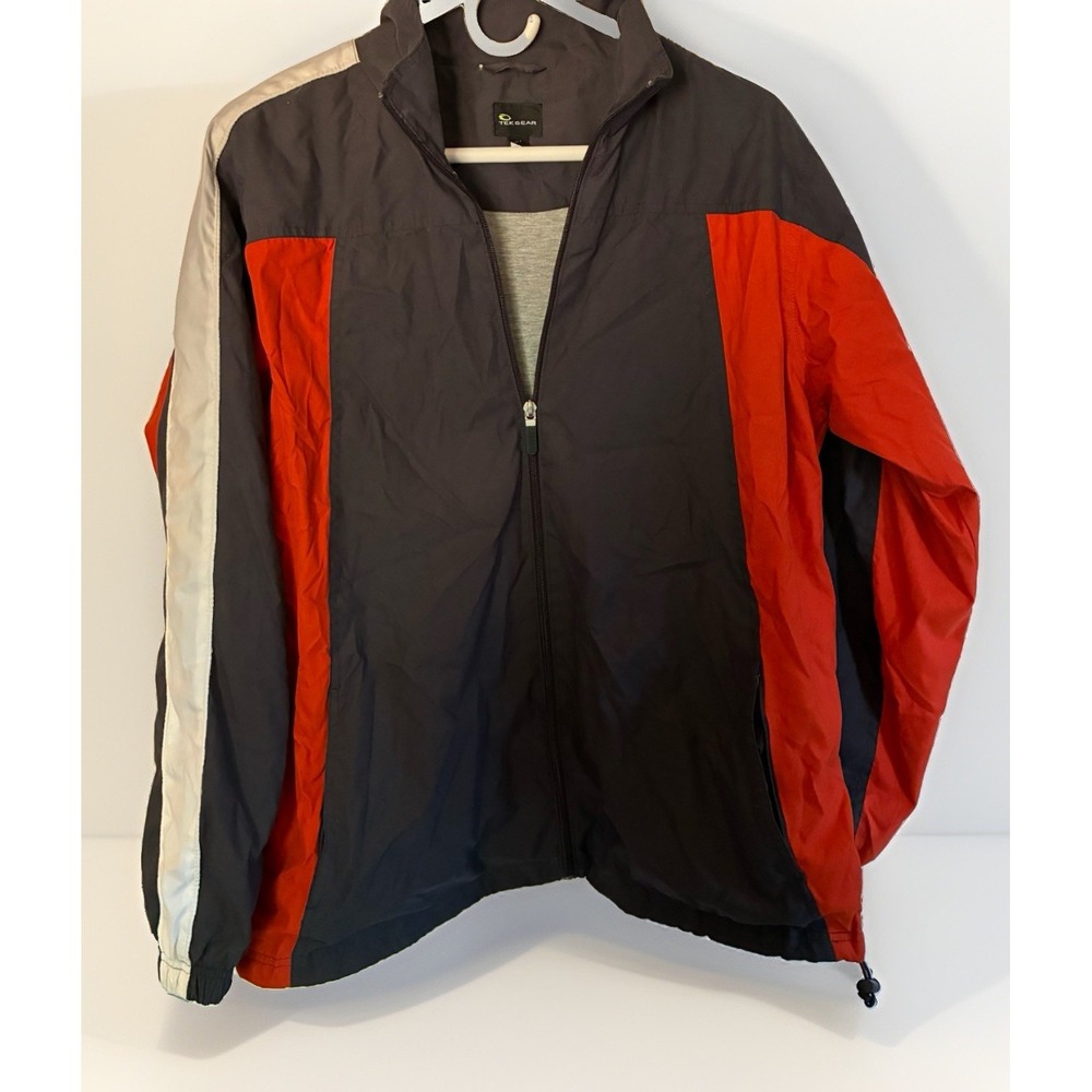 Mens "Tek Gear" Full Zip Golfer Jacket, Track Jacket, Pockets Black/ Orange Sz M